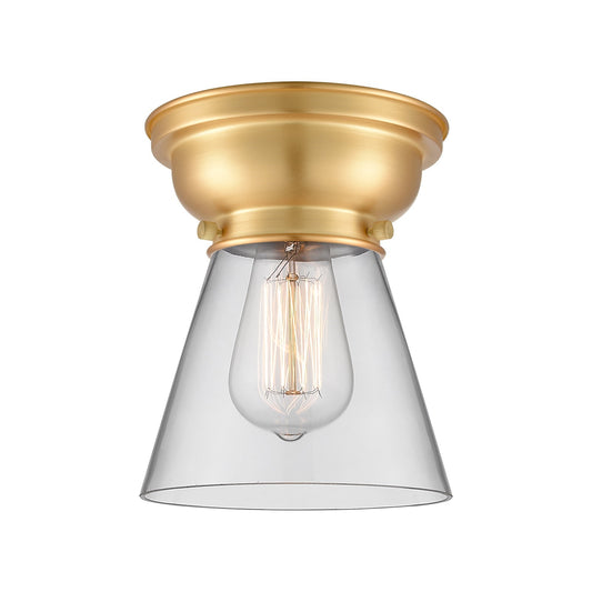 Innovations Cone 6.25in 1-Light Flush Mount | Industrial Farmhouse Satin Gold Steel and Clear Glass | Hallway & Bedroom | 6.25 x | Model 623-1F-SG-G62
