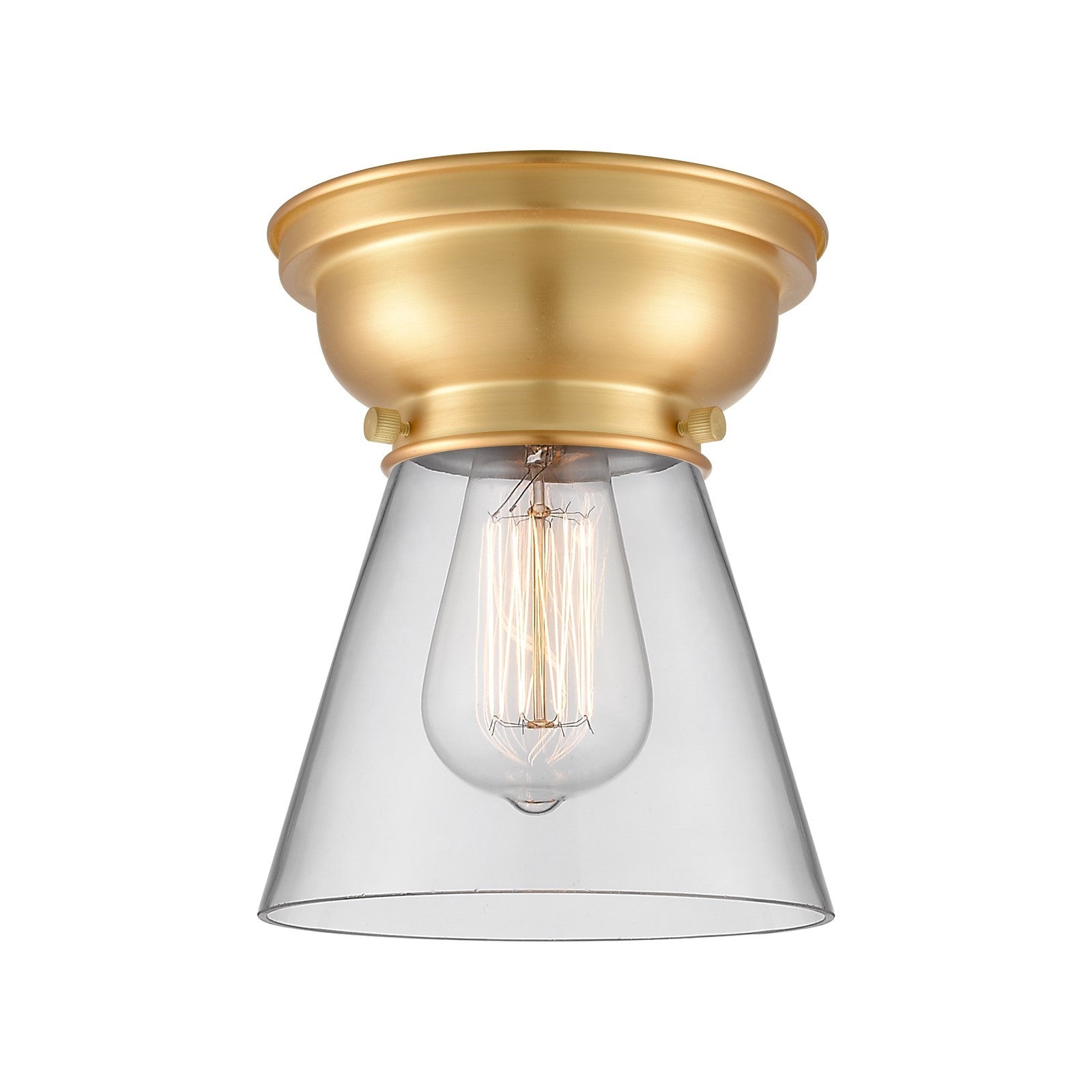 Innovations Cone 6.25in 1-Light Flush Mount | Industrial Farmhouse Satin Gold Steel and Clear Glass | Hallway & Entryway | 6.25 | Model 623-1F-SG-G62-LED