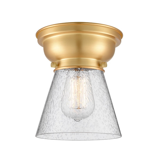 Innovations Cone 6.25in 1-Light Flush Mount | Industrial Satin Gold Steel and Seedy Glass | Entryway & Hallway | 6.25 x 6.25 x 8.25 | Model 623-1F-SG-G64