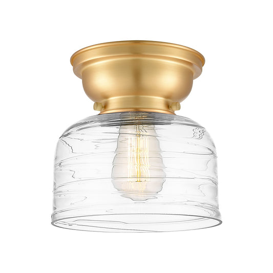 Innovations Bell 8in 1-Light Flush Mount | Industrial Satin Gold Steel and Clear Deco Swirl Glass | Entryway & Hallway | 7.75 x 8 in | Model 623-1F-SG-G713