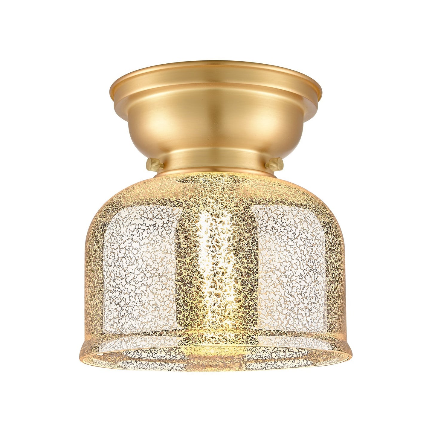 Innovations Bell 8in 1-Light Flush Mount | Traditional Farmhouse Satin Gold Steel and Silver Plated Mercury Glass | Entryway & | Model 623-1F-SG-G78-LED