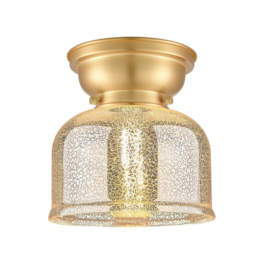Innovations Bell 8in 1-Light Flush Mount | Traditional Farmhouse Satin Gold Steel and Silver Plated Mercury Glass | Entryway & | Model 623-1F-SG-G78-LED