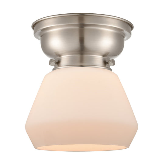 Innovations Fulton 7in 1-Light Flush Mount | Industrial Brushed Satin Nickel and Matte White Frosted Glass | Hallway & Bedroom | Model 623-1F-SN-G171-LED