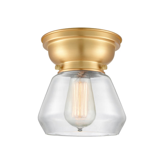 Innovations Fulton 7in 1-Light Flush Mount | Industrial Farmhouse Brushed Satin Nickel and Clear Glass | Bedroom & Hallway | 7 x | Model 623-1F-SN-G172