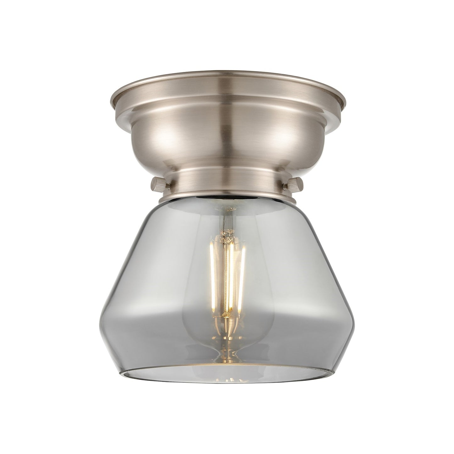 Innovations Fulton 7in 1-Light Flush Mount | Industrial Farmhouse Brushed Satin Nickel and Light Smoke Glass | Damp-Rated | Model 623-1F-SN-G173-LED