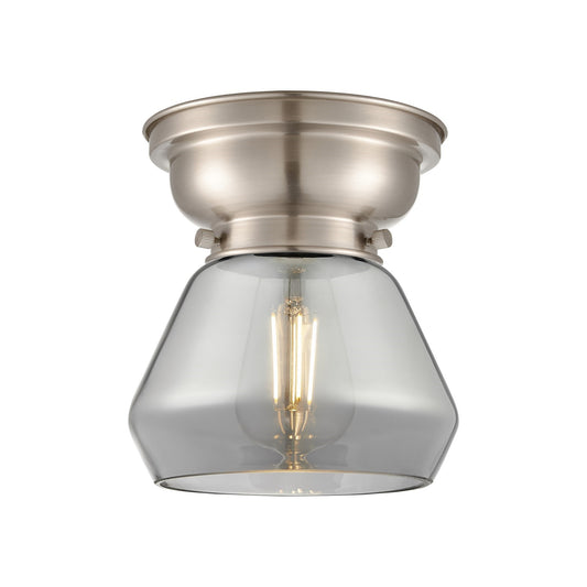 Innovations Fulton 7in 1-Light Flush Mount | Industrial Farmhouse Brushed Satin Nickel and Light Smoke Glass | Damp-Rated | Model 623-1F-SN-G173-LED