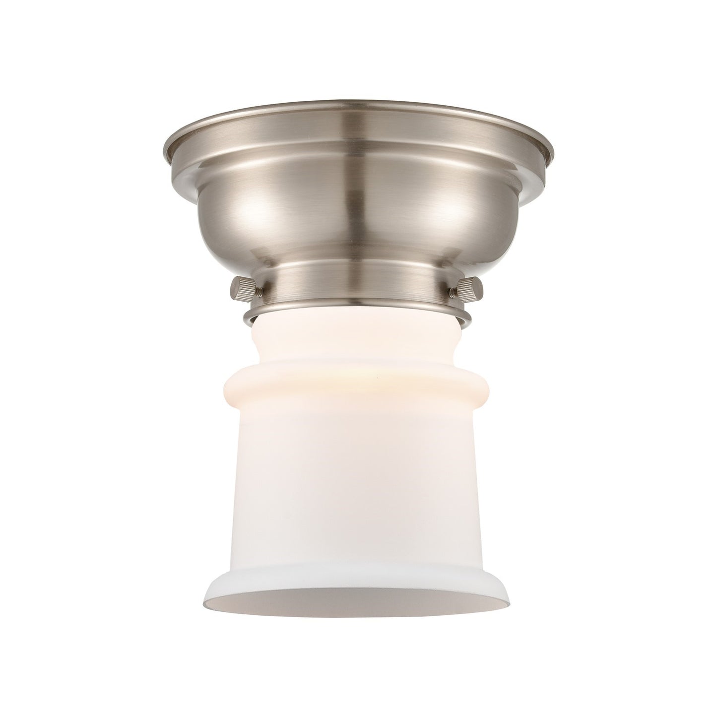 Innovations Canton 5.25in 1-Light Flush Mount | Industrial Brushed Satin Nickel and Matte White Frosted Glass | Bedroom & | Model 623-1F-SN-G181S-LED