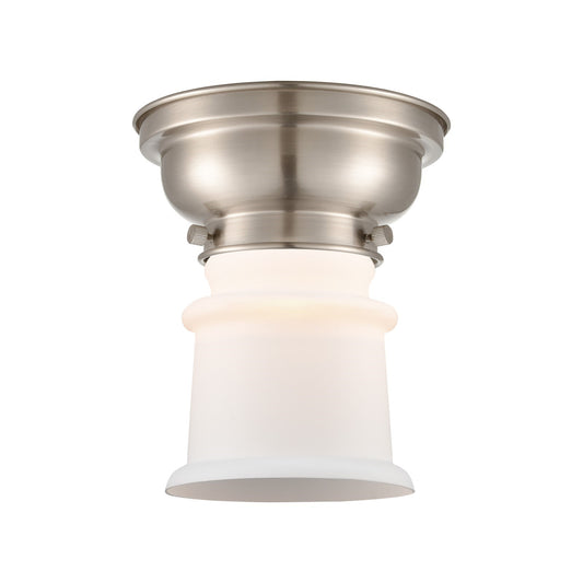 Innovations Canton 5.25in 1-Light Flush Mount | Industrial Brushed Satin Nickel and Matte White Frosted Glass | Bedroom & | Model 623-1F-SN-G181S-LED