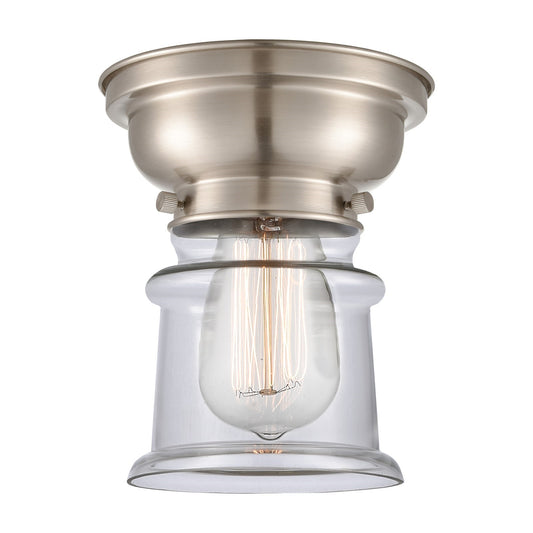 Innovations Canton 6in 1-Light Flush Mount | Industrial Brushed Satin Nickel and Clear Glass | Bedroom & Hallway | 5.25 x 5.25 | Model 623-1F-SN-G182S-LED