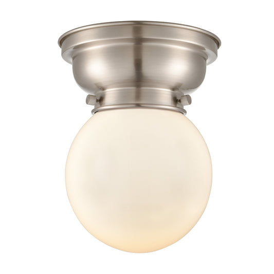 Innovations Beacon 6in 1-Light Flush Mount | Industrial Brushed Satin Nickel and Matte White Frosted Glass | Entryway & | Model 623-1F-SN-G201-6-LED