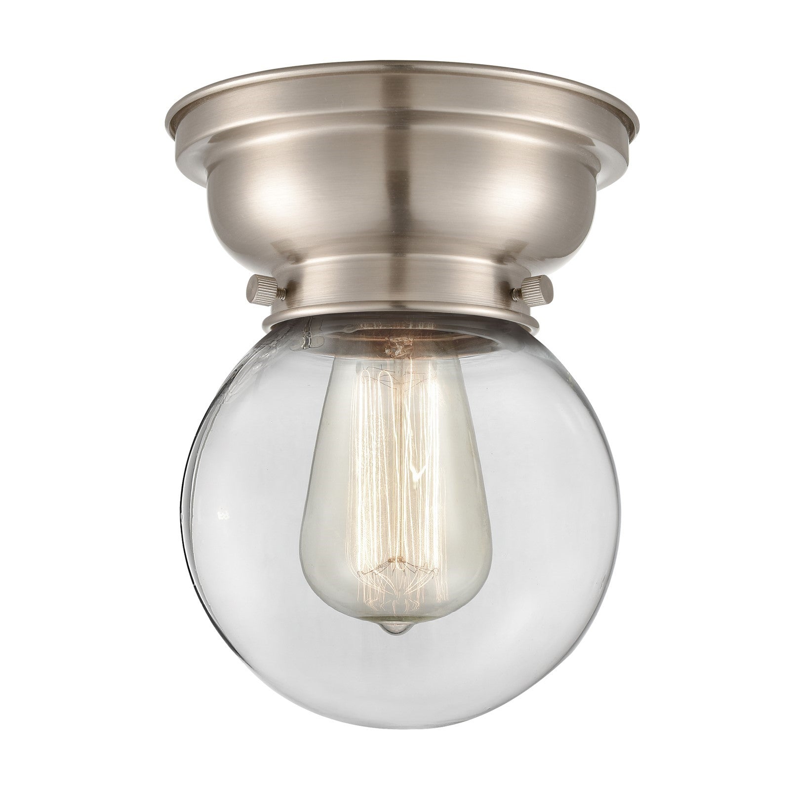 Innovations Beacon 6in 1-Light Flush Mount | Industrial Brushed Satin Nickel and Clear Glass | Bedroom & Hallway | 600 Lumens | Model 623-1F-SN-G202-6-LED