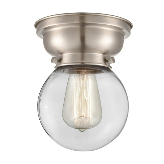 Innovations Beacon 6in 1-Light Flush Mount | Industrial Brushed Satin Nickel and Clear Glass | Bedroom & Hallway | 600 Lumens | Model 623-1F-SN-G202-6-LED