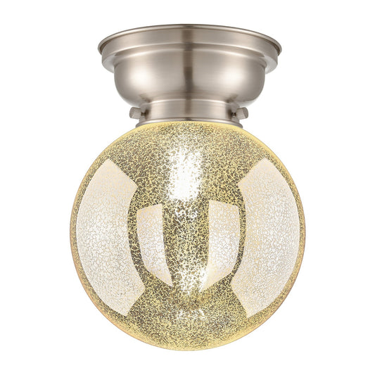 Innovations Beacon 8in 1-Light Flush Mount | Industrial Brushed Satin Nickel Steel and Mercury Seeded Glass | Kitchen & Hallway | Model 623-1F-SN-G208-8