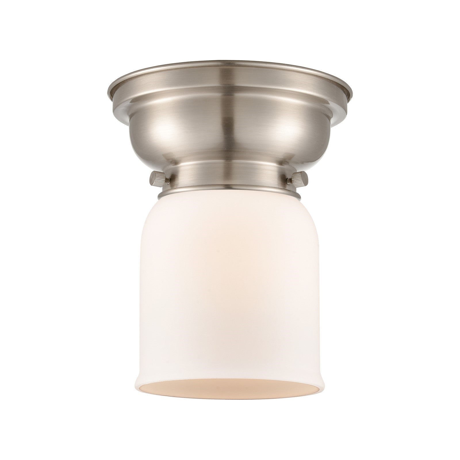 Innovations Bell 5in 1-Light Flush Mount | Industrial Brushed Satin Nickel and Matte White Frosted Glass | Bedroom & Hallway | Model 623-1F-SN-G51-LED