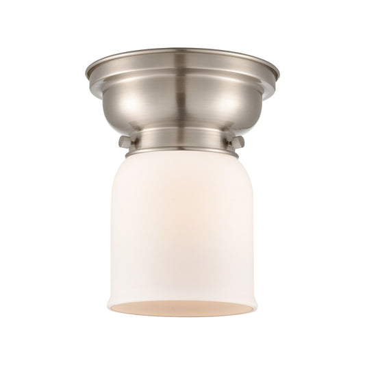 Innovations Bell 5in 1-Light Flush Mount | Industrial Brushed Satin Nickel and Matte White Frosted Glass | Bedroom & Hallway | Model 623-1F-SN-G51-LED