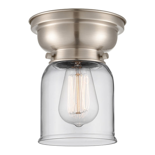 Innovations Bell 5in 1-Light Flush Mount | Industrial Brushed Satin Nickel Steel and Clear Glass | Hallway & Bathroom | 5 x 5 x 8 in | Model 623-1F-SN-G52