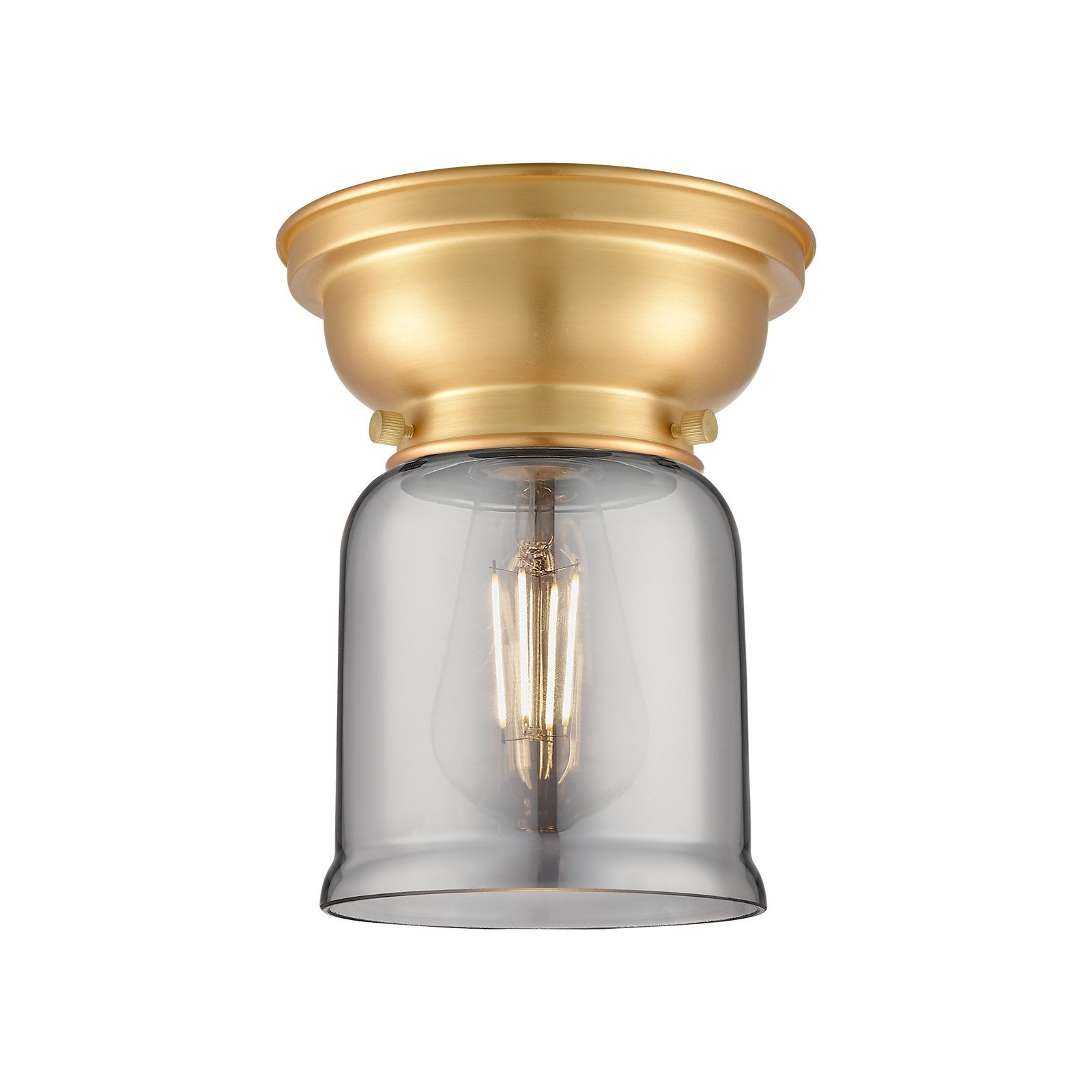 Innovations Bell 5in 1-Light Flush Mount | Industrial Brushed Satin Nickel and Light Smoke Glass | Hallway & Entryway | 5 x 5 x 8 in | Model 623-1F-SN-G53