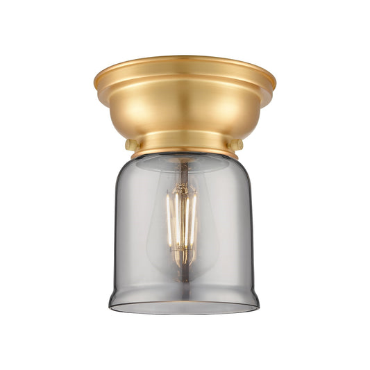 Innovations Bell 5in 1-Light Flush Mount | Industrial Farmhouse Brushed Satin Nickel and Light Smoke Glass | Bedroom & Hallway | Model 623-1F-SN-G53-LED