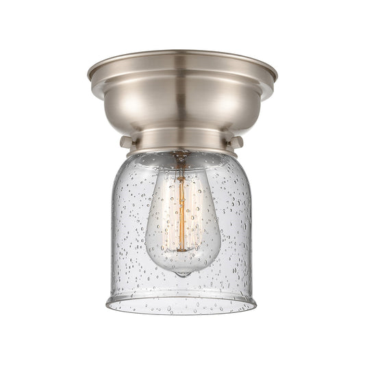 Innovations Bell 5in 1-Light Flush Mount | Industrial Brushed Satin Nickel Steel and Seedy Glass | Entryway & Hallway | 5 x 8 in | Model 623-1F-SN-G54
