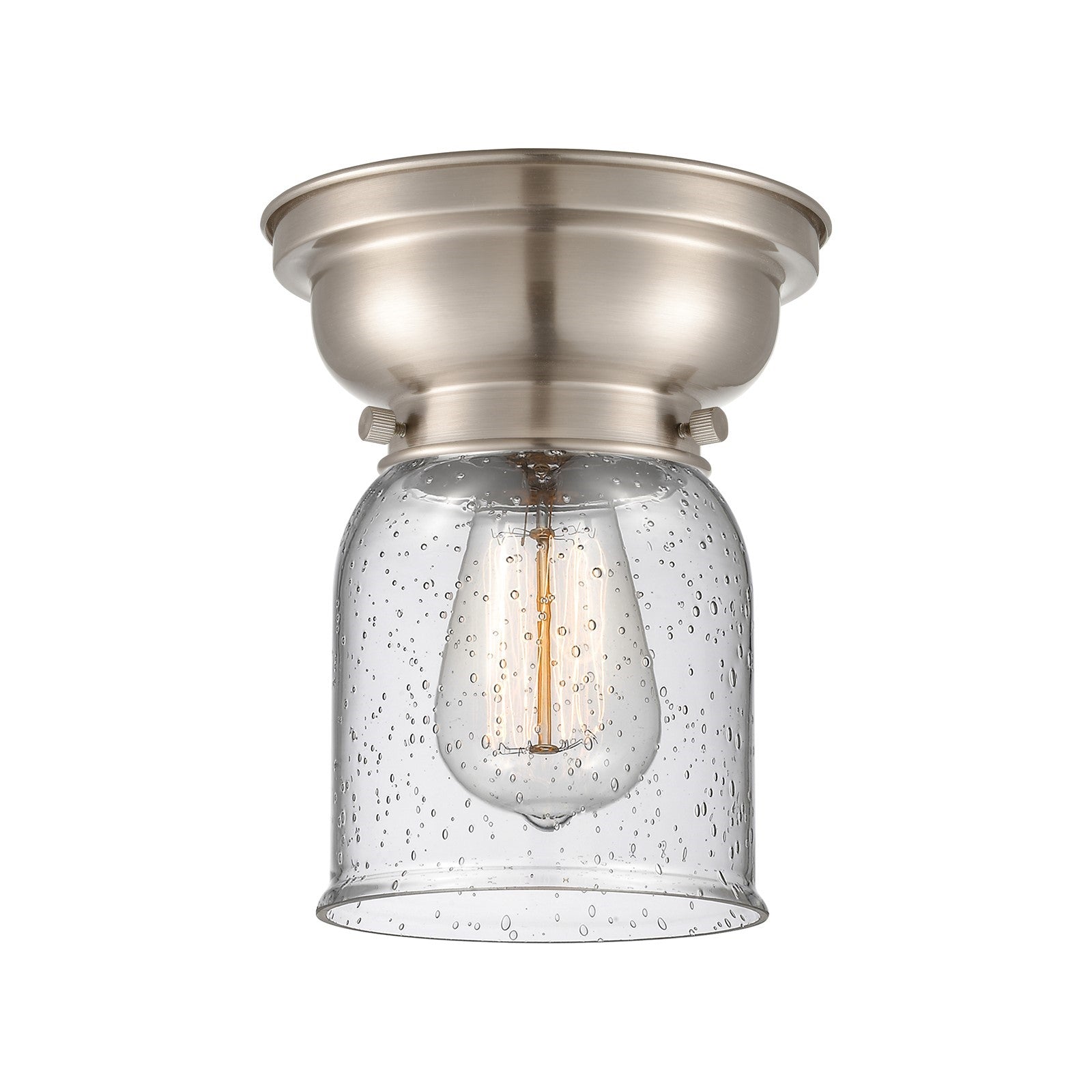 Innovations Bell 5in 1-Light Flush Mount | Industrial Brushed Satin Nickel Steel and Seedy Glass | Hallway & Entryway | 5 x 8 in | Model 623-1F-SN-G54-LED