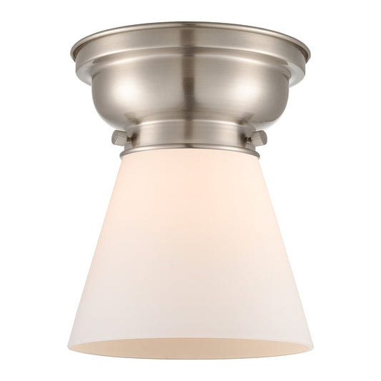 Innovations Cone 6.25in 1-Light Flush Mount | Industrial Brushed Satin Nickel and Matte White Frosted Glass | Hallway & Bedroom | Model 623-1F-SN-G61