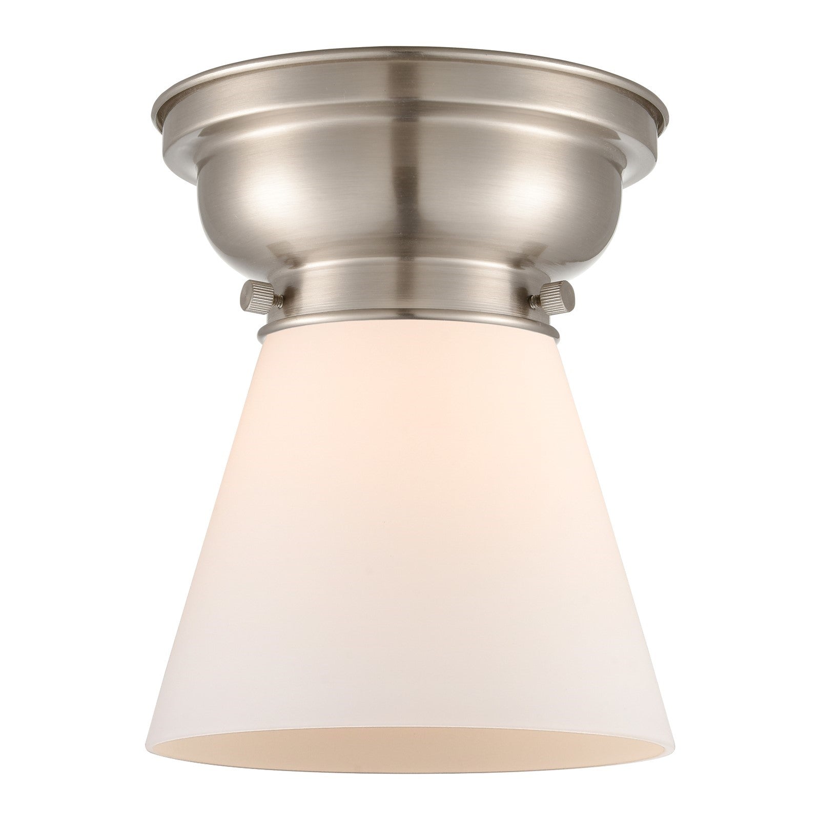 Innovations Cone 6.25in 1-Light Flush Mount | Industrial Brushed Satin Nickel and Matte White Frosted Glass | Kitchen & Hallway | Model 623-1F-SN-G61-LED