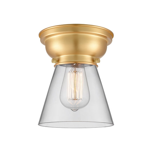 Innovations Cone 6.25in 1-Light Flush Mount | Industrial Brushed Satin Nickel Steel and Clear Glass | Hallway & Bathroom | 600 | Model 623-1F-SN-G62-LED