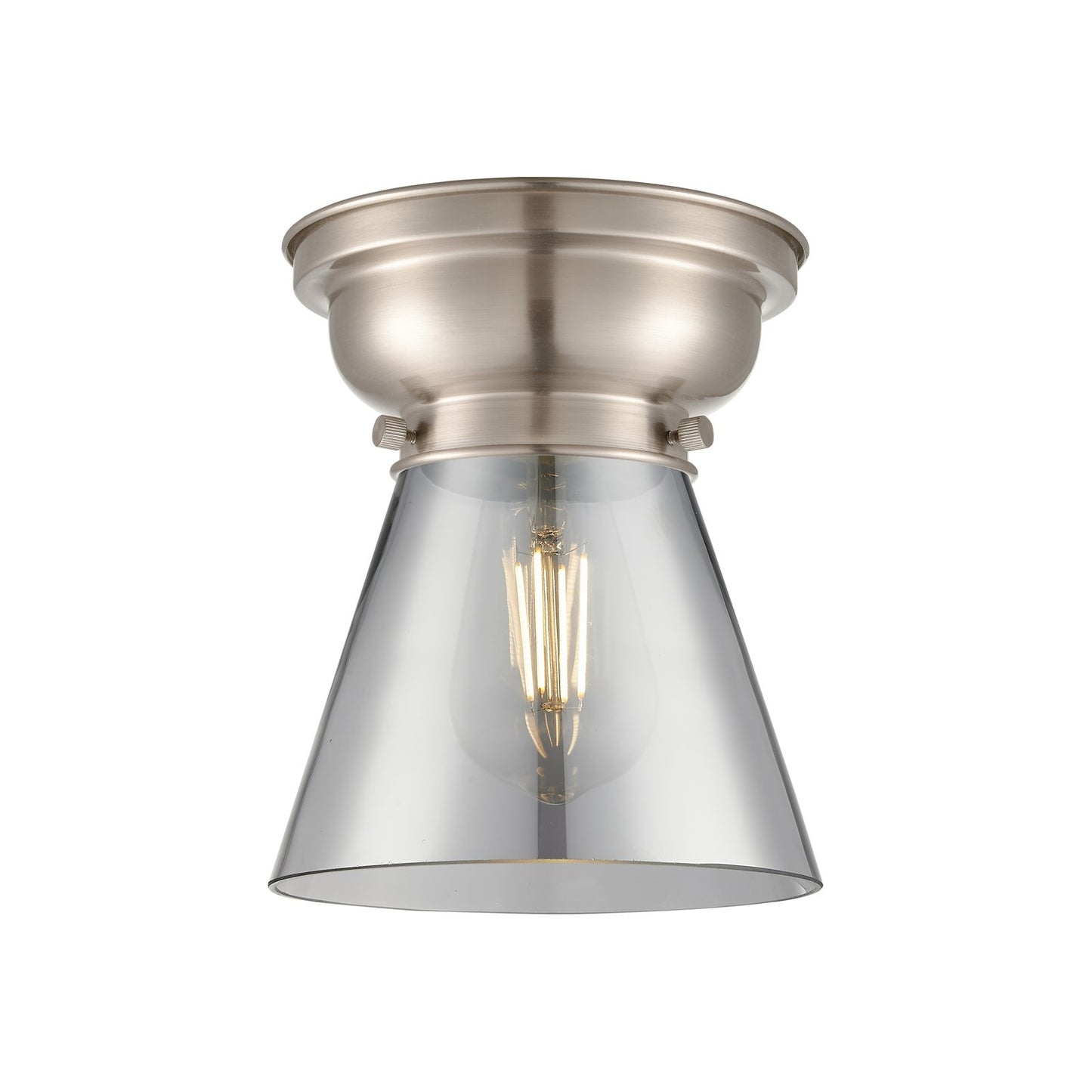 Innovations Cone 6.25in 1-Light Flush Mount | Industrial Brushed Satin Nickel and Light Smoke Glass | Hallway & Bedroom | 6.25 x | Model 623-1F-SN-G63
