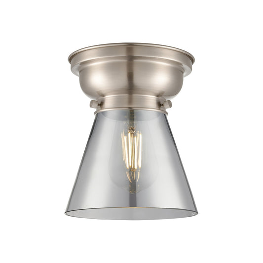Innovations Cone 6.25in 1-Light Flush Mount | Industrial Brushed Satin Nickel and Light Smoke Glass | Hallway & Bedroom | 6.25 x | Model 623-1F-SN-G63
