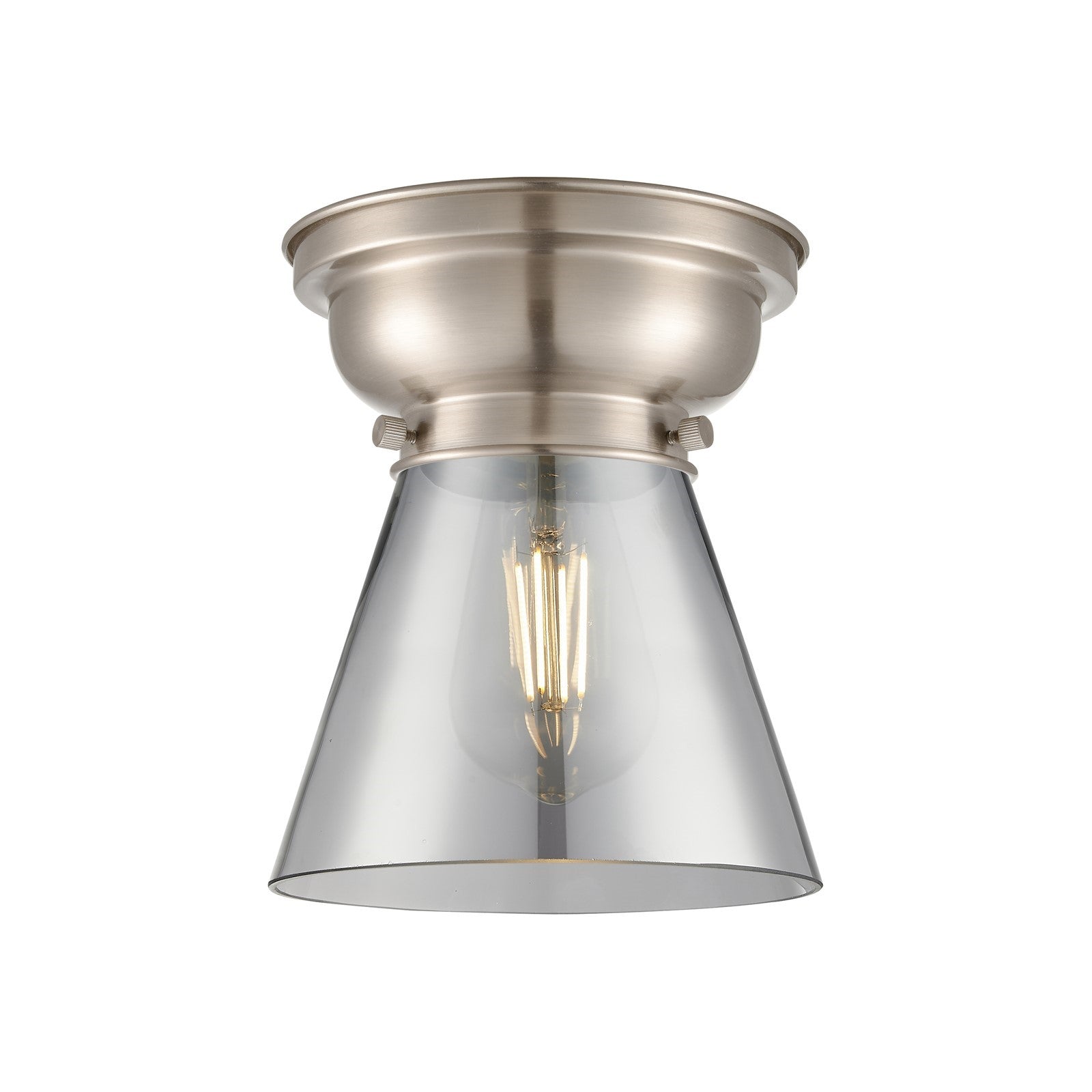 Innovations Cone 6.25in 1-Light Flush Mount | Industrial Brushed Satin Nickel and Light Smoke Glass | Kitchen & Hallway | 600 | Model 623-1F-SN-G63-LED