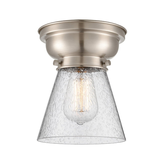 Innovations Cone 6.25in 1-Light Flush Mount | Industrial Farmhouse Brushed Satin Nickel and Seedy Glass | Entryway & Hallway | Model 623-1F-SN-G64-LED