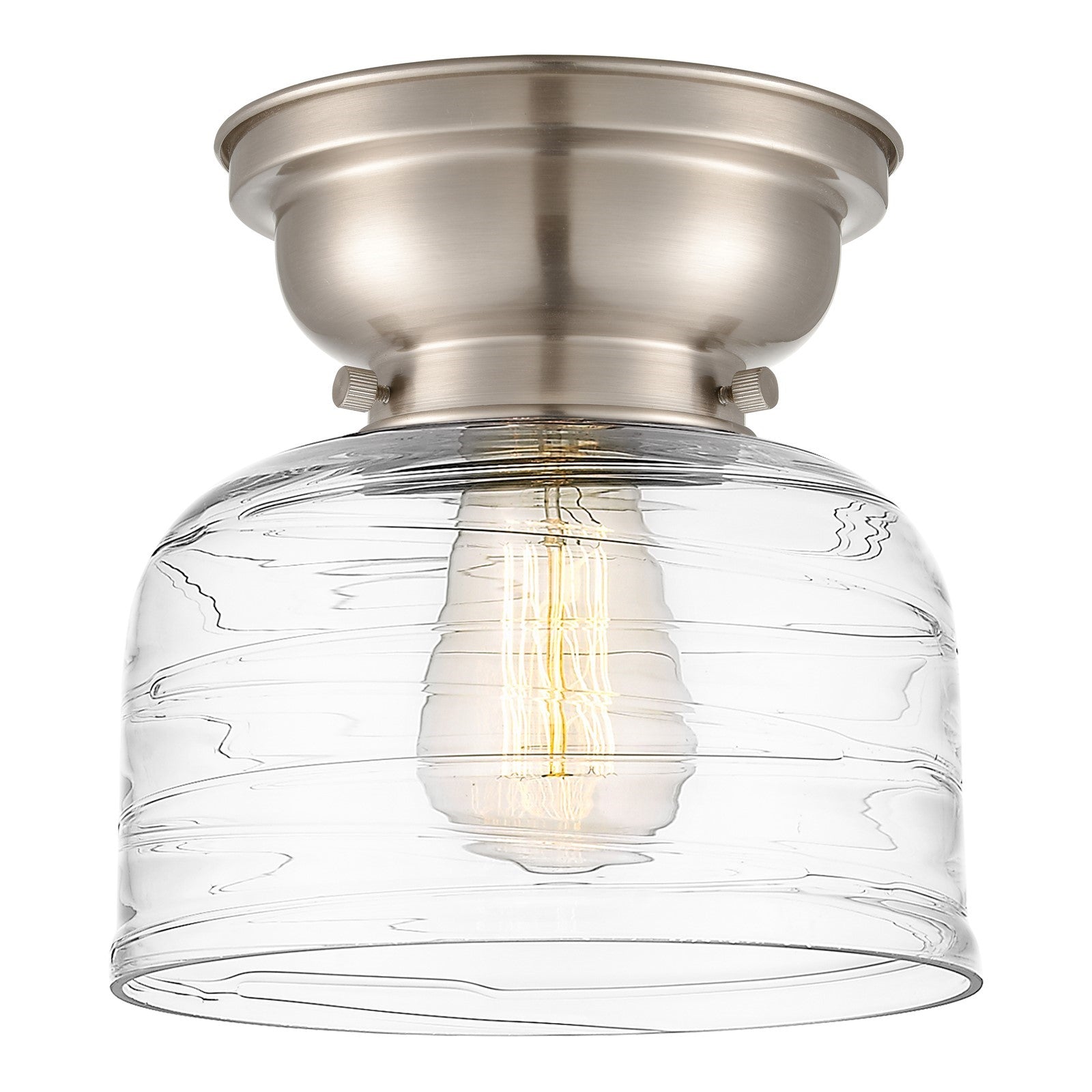 Innovations Bell 8in 1-Light Flush Mount | Industrial Farmhouse Brushed Satin Nickel and Clear Deco Swirl Glass | Entryway & | Model 623-1F-SN-G713
