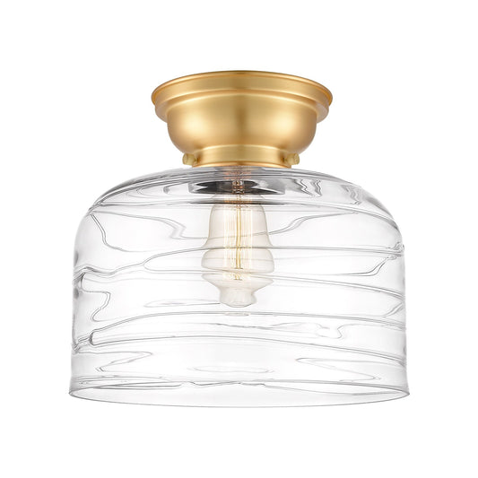 Innovations Bell 12in 1-Light Flush Mount | Industrial Farmhouse Brushed Satin Nickel and Clear Deco Swirl Glass | Hallway & | Model 623-1F-SN-G713-L
