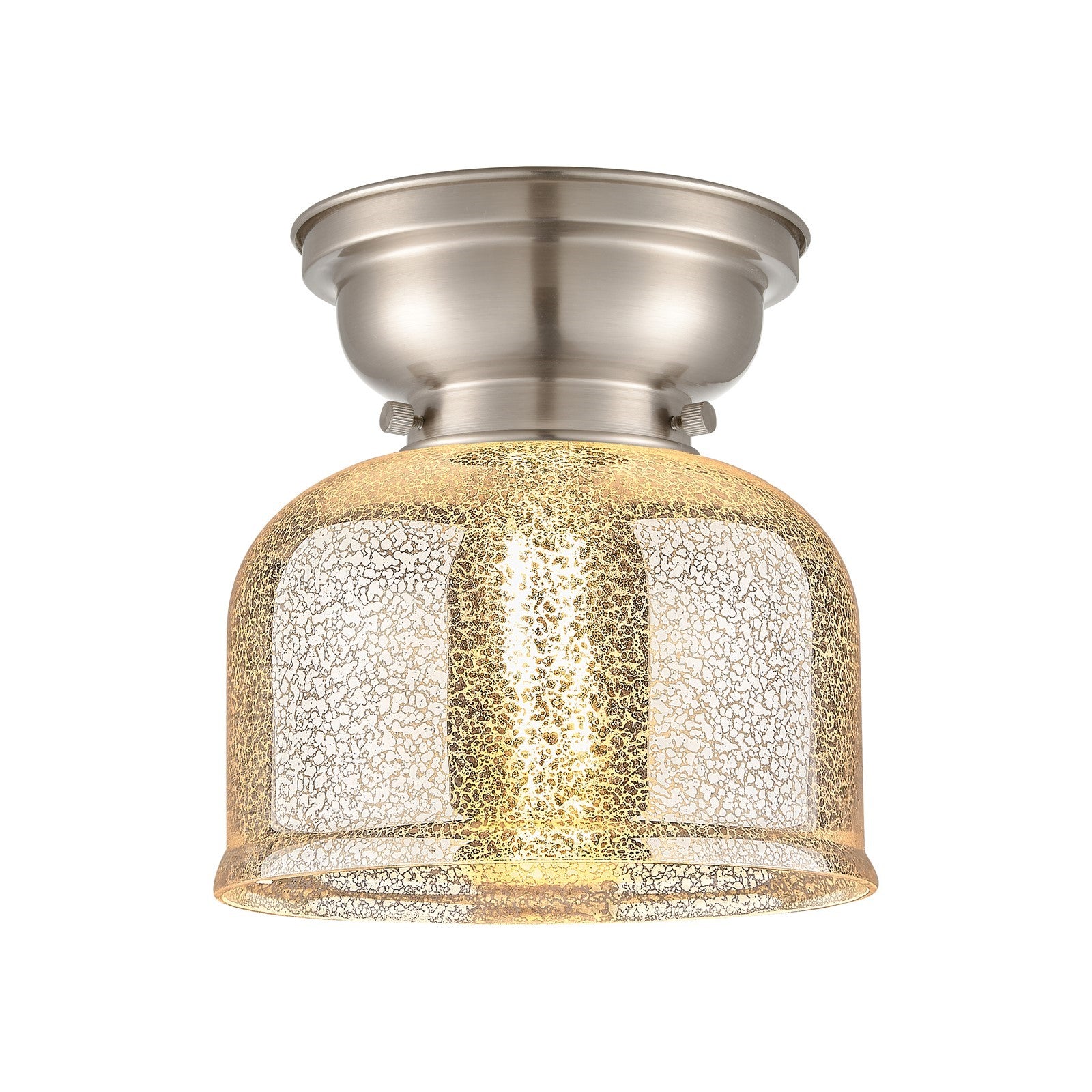 Innovations Bell 8in 1-Light Flush Mount | Traditional Farmhouse Brushed Satin Nickel and Silver Plated Mercury Glass | Entryway & | Model 623-1F-SN-G78