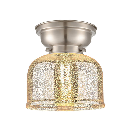 Innovations Bell 8in 1-Light Flush Mount | Traditional Farmhouse Brushed Satin Nickel and Silver Plated Mercury Glass | Hallway | Model 623-1F-SN-G78-LED