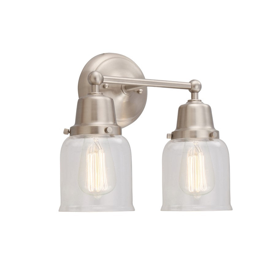 Innovations Aditi 13in 2-Light Bath Vanity | Industrial Brushed Satin Nickel and Amber Glass | Bathroom Vanity | 13 x 11.5 x 7.5 in | Model 623-2W-SN-G52
