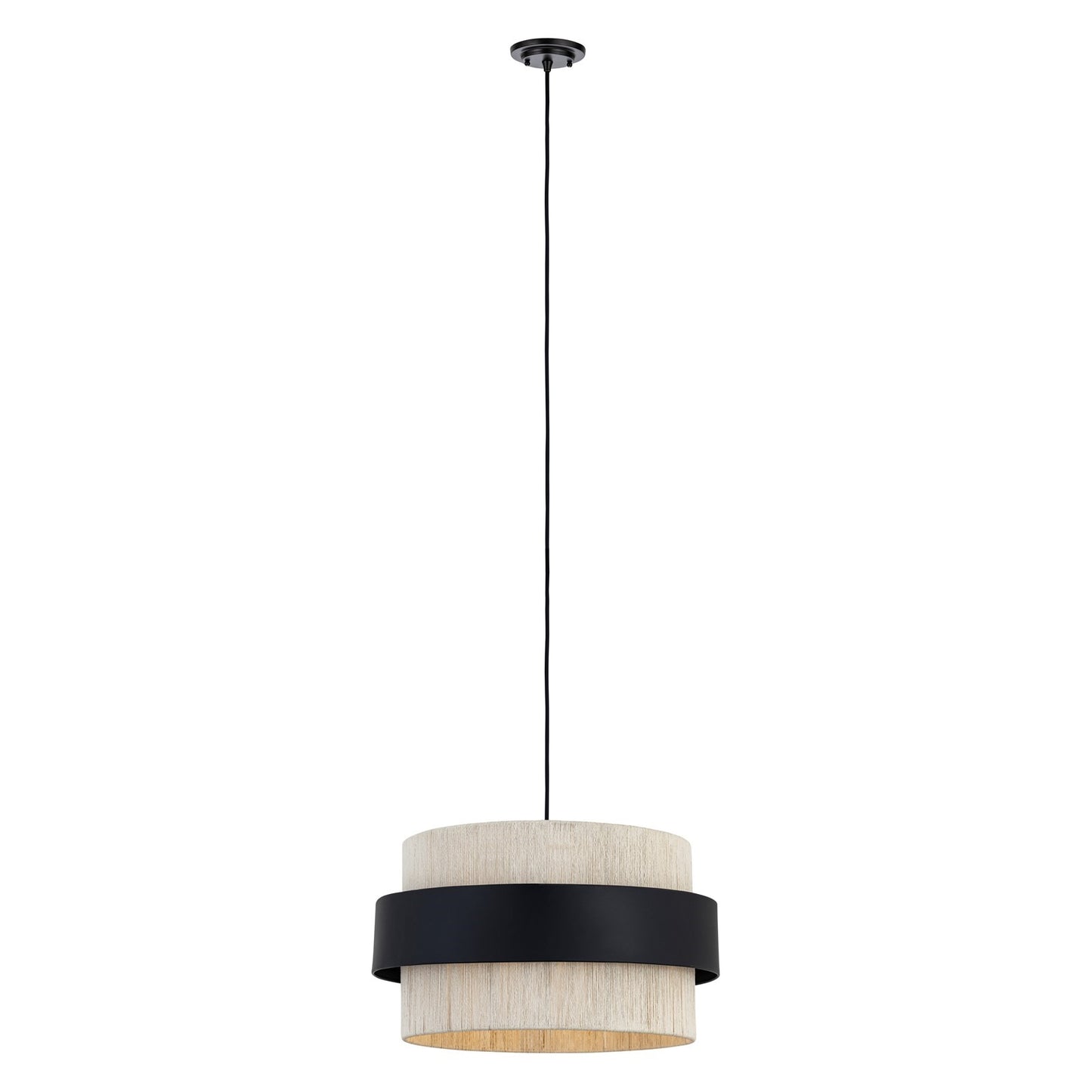Innovations Parker 21in 1-Light Pendant | Farmhouse Matte Black Steel and Natural Rattan | Kitchen Island & Dining Room | 21 x 21 x | Model 675-1P-BK-20NT