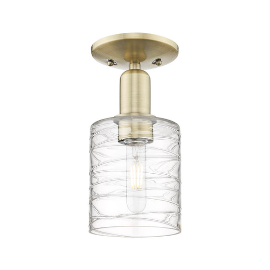 Innovations Cobbleskill 5in 1-Light Semi-Flush Mount | Industrial Antique Brass Steel and Deco Swirl Glass | Entryway & Hallway | Model 716-1C-AB-G1113