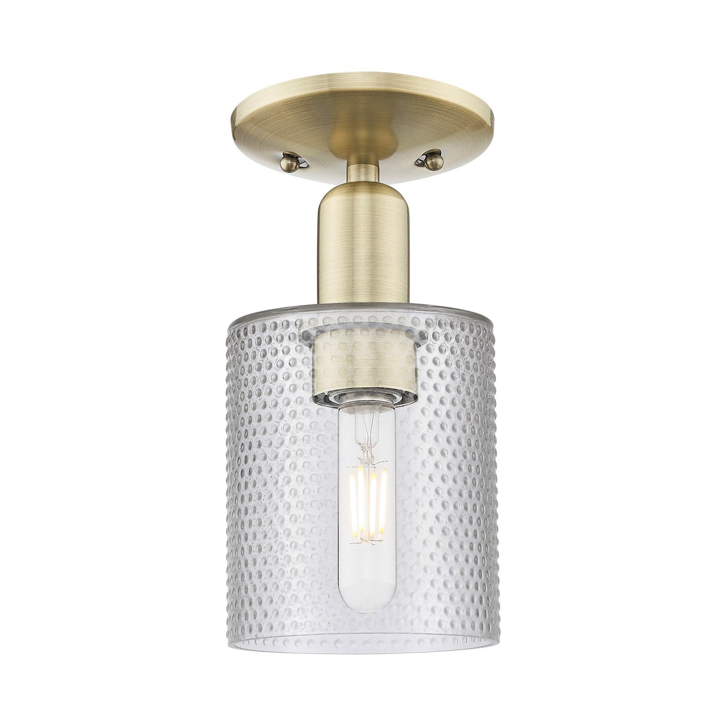 Innovations Cobbleskill 5in 1-Light Semi-Flush Mount | Industrial Antique Brass and Clear Glass | Entryway & Hallway | 5 x 10.5 in | Model 716-1C-AB-G112