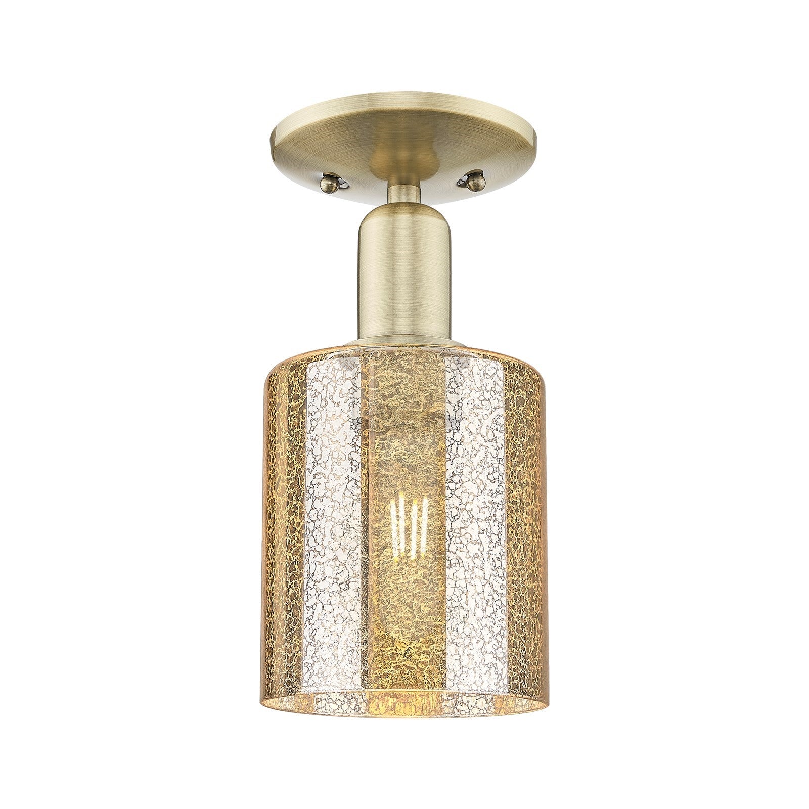 Innovations Cobbleskill 5in 1-Light Semi-Flush Mount | Industrial Antique Brass Steel and Mercury Glass | Entryway & Hallway | 5 x | Model 716-1C-AB-G116