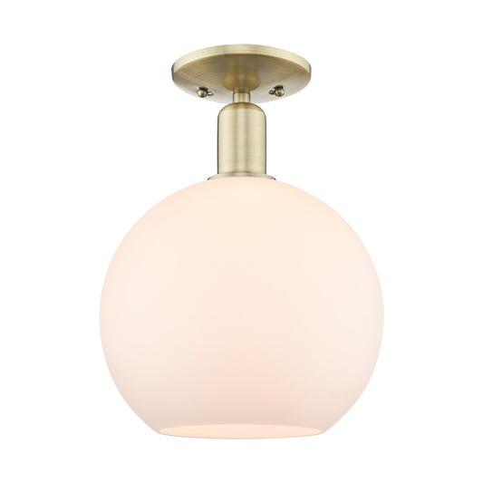 Innovations Athens 10in 1-Light Semi-Flush Mount | Industrial Antique Brass Steel and Matte White Glass | Entryway & Hallway | Model 716-1C-AB-G121-10