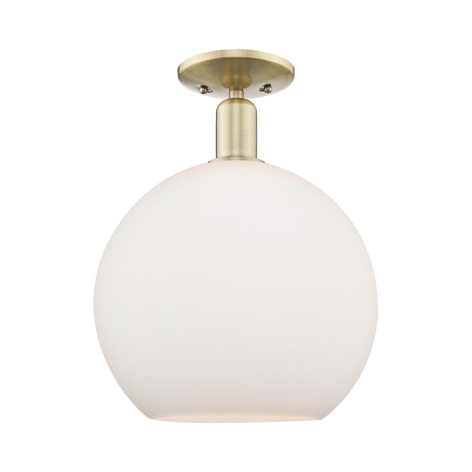 Innovations Athens 12in 1-Light Semi-Flush Mount | Industrial Antique Brass and Matte White Glass | Damp-Rated Entryway & | Model 716-1C-AB-G121-12