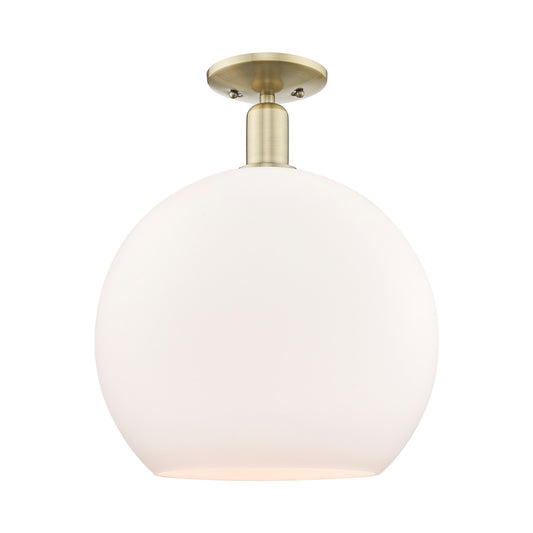Innovations Athens 14in 1-Light Semi-Flush Mount | Industrial Antique Brass Steel and Matte White Glass | Entryway & Hallway | Model 716-1C-AB-G121-14