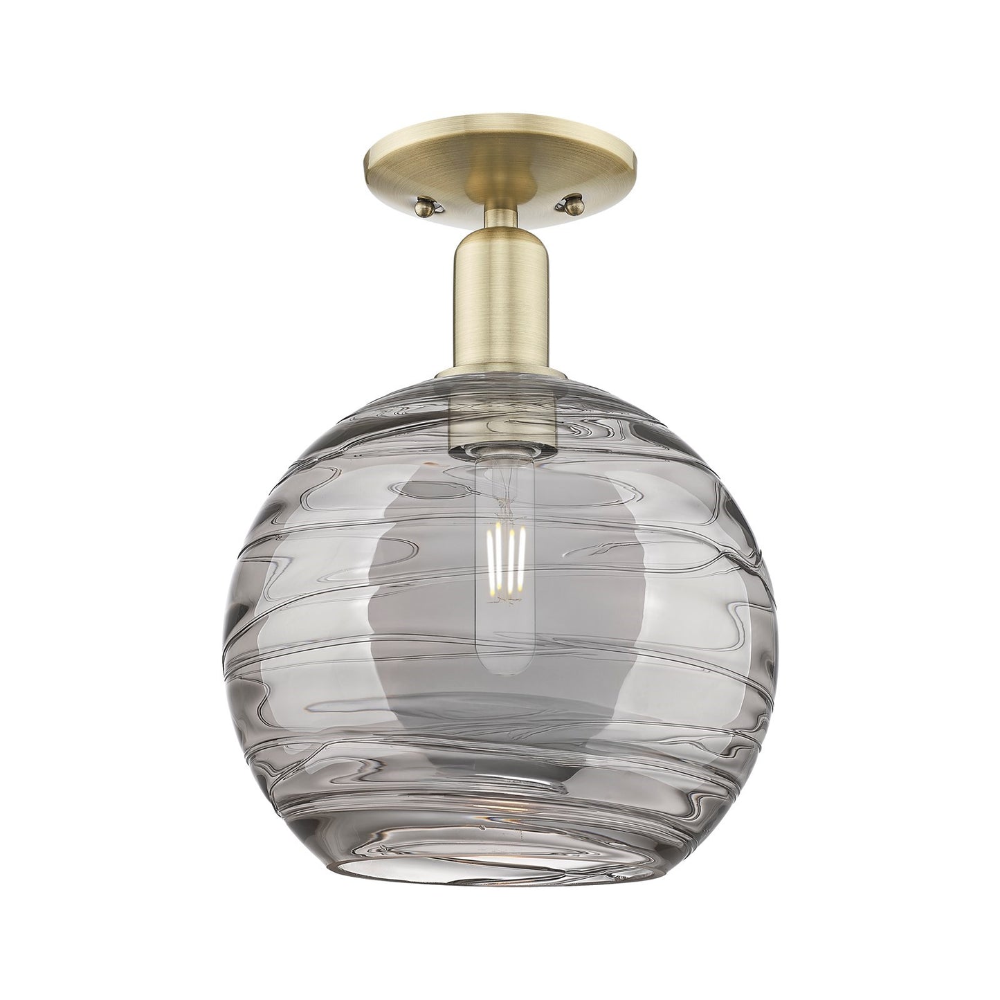 Innovations Athens Deco Swirl 10in 1-Light Semi-Flush Mount | Industrial Antique Brass and Light Smoke Glass | Entryway & | Model 716-1C-AB-G1213-10SM