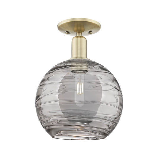 Innovations Athens Deco Swirl 10in 1-Light Semi-Flush Mount | Industrial Antique Brass and Light Smoke Glass | Entryway & | Model 716-1C-AB-G1213-10SM