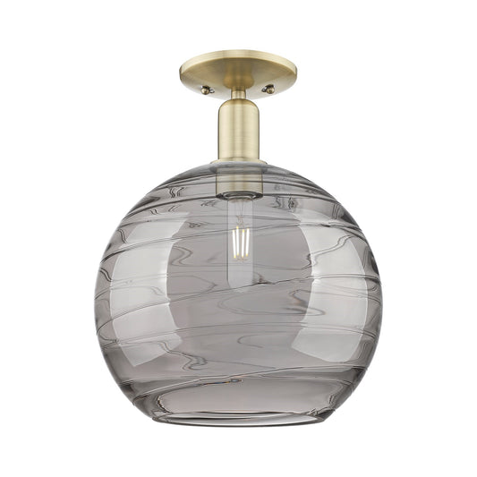 Innovations Athens Deco Swirl 12in 1-Light Semi-Flush Mount | Industrial Antique Brass and Light Smoke Glass | Entryway & | Model 716-1C-AB-G1213-12SM