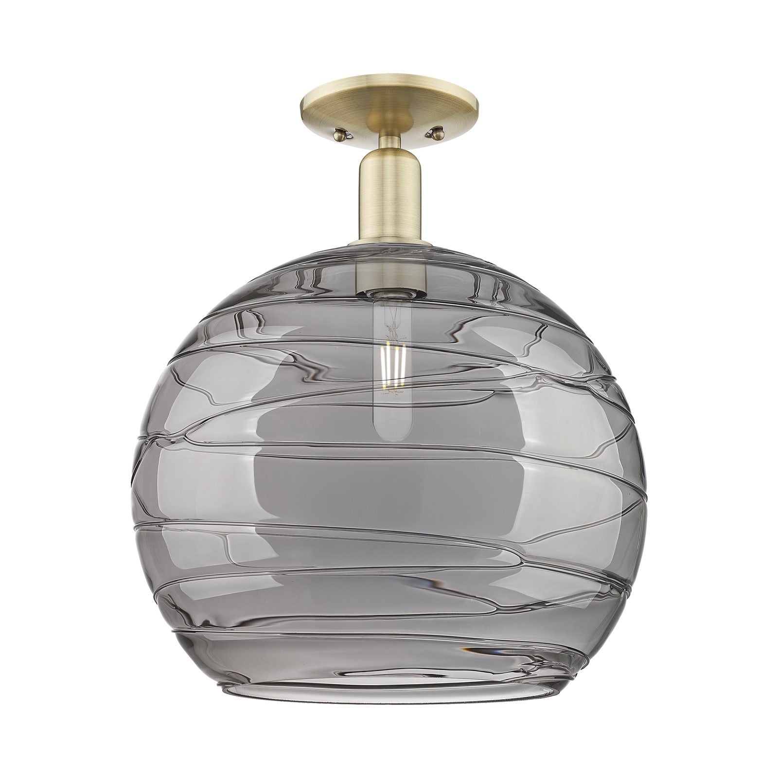 Innovations Athens Deco Swirl 14in 1-Light Semi-Flush Mount | Industrial Antique Brass and Light Smoke Glass | Entryway & | Model 716-1C-AB-G1213-14SM
