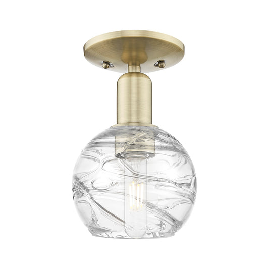 Innovations Athens Deco Swirl 6in 1-Light Semi-Flush Mount | Industrial Antique Brass and Clear Deco Swirl Glass | Hallway & | Model 716-1C-AB-G1213-6CL