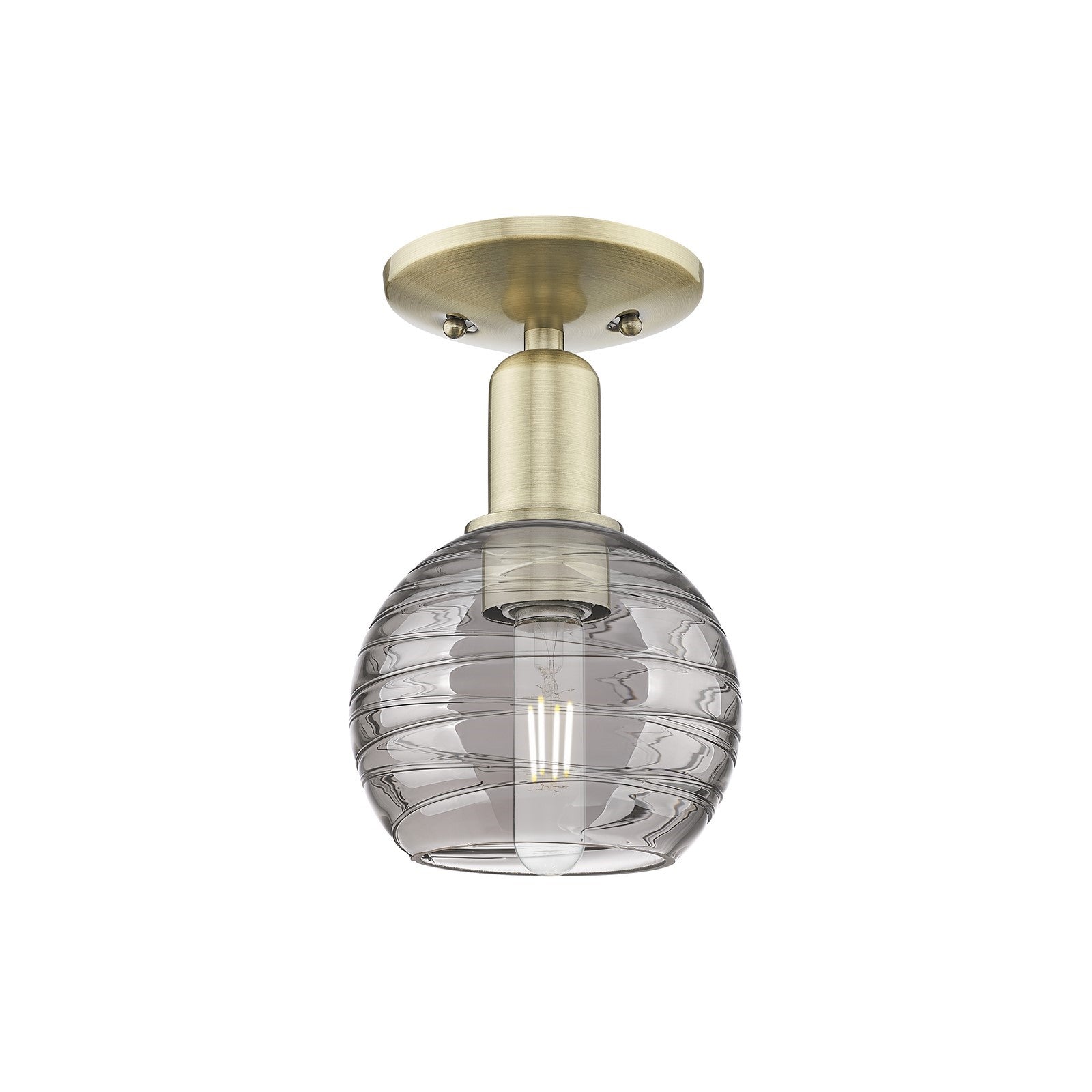 Innovations Athens Deco Swirl 6in 1-Light Semi-Flush Mount | Industrial Antique Brass and Light Smoke Glass | Entryway & | Model 716-1C-AB-G1213-6SM