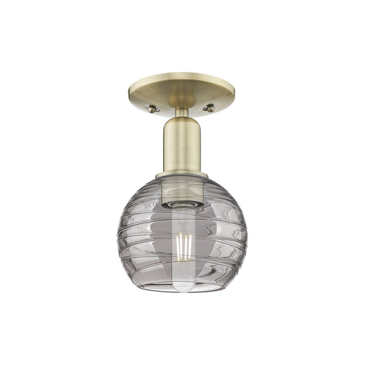 Innovations Athens Deco Swirl 6in 1-Light Semi-Flush Mount | Industrial Antique Brass and Light Smoke Glass | Entryway & | Model 716-1C-AB-G1213-6SM